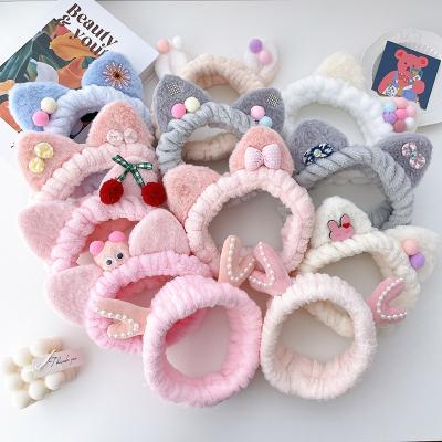 China Durable Japan And South Korea Cute Girls Makeup Face Wash Headband Cat Ears Headband Bow Hairband for sale