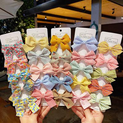 China Cute Fashion Korea Style Kids Cloth Grid Bowknot Hair Accessories Kids Hair Clip Set Hairpins for sale