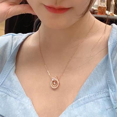 China Pendant Necklace S925 Rose Gold Diamond Clavicle Necklace Silver Bowknot Female Circle High Quality for sale