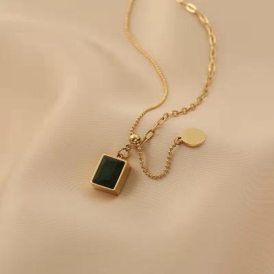 China Simple Fine Green Zircon Necklace Titanium Steel High Quality Cube Real Steel 18k Gold Plated Women Necklaces for sale