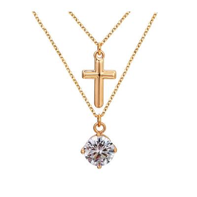 China High Quality Fashion Double Chains Necklace 18k Gold Filled Cross Pendant Necklace Jewelry For Women for sale