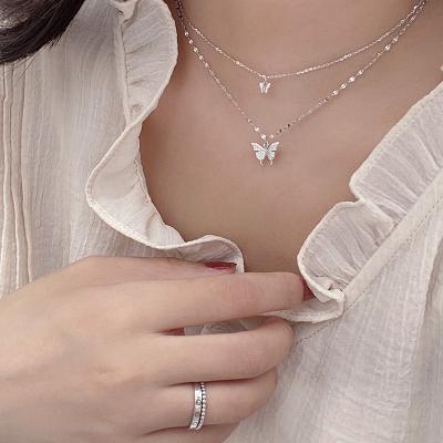 China High Quality Simple Design Double Layer Butterfly Necklace Crystal Necklaces For Women Dating Pendant Gift for sale