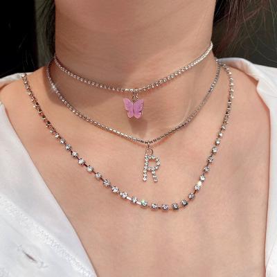 China High Quality Temperament Letter Gun Form Multilayer Crystal Butterfly Women Necklace Zinc Alloy Necklace for sale