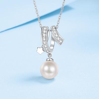 China High Quality 925 Sterling Silver Pentagram Pendant Women Necklaces Freshwater Pearl Flawless Necklace for sale