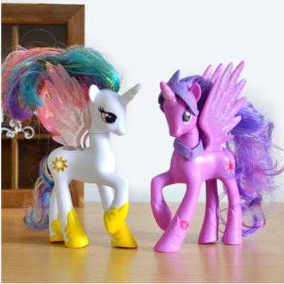 China Children's Rainbow Pony Dolls Toys Sprinting Unicorns PVC Models Mini Princess Horses Birthday Gifts For Girls 14CM for sale