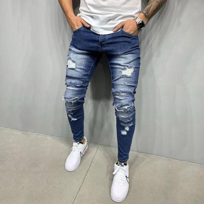 China Wholesales QUICK DRY customized blue youth ripped casual self-cultivation patch fashion pants jeans men for sale