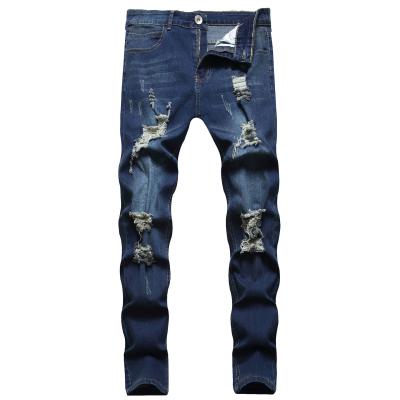 China QUICK DRY Custom Men's Slim-Fitting Hole Grind Jeans Small Casual Mens Denim Pants White Feet for sale