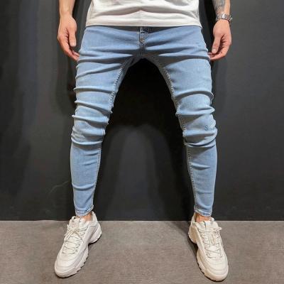 China Best Selling High Quality QUICK DRY Elasticity High Quality Sky Blue Small Feet Pencil Men's Jeans Stretch Jeans Pant For Men Stylish for sale