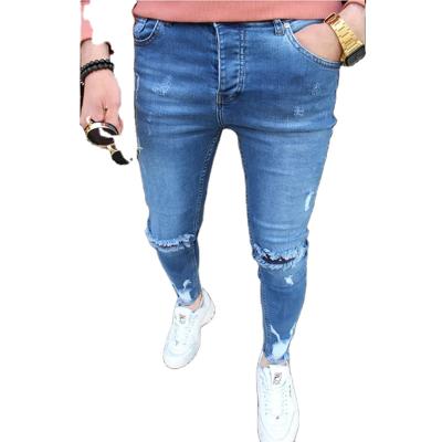 China New Hot Selling Blue QUICK DRY Men's Broken Hole XL Skinny Denim Pants Men's Pants for sale