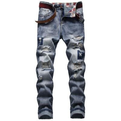 China New Style QUICK DRY Broken Style Men's Hole Personality Trend Vintage High Street Slim Jeans for sale