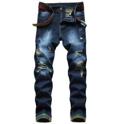 China QUICK DRY blue men's hole pants high street jeans personality stretch thin broke boys fashion small ripped denim men's jeans for sale