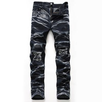 China Fashion QUICK DRY Mens Trend Street Jeans Plus Size Straight Leg Pants Tie Dye Hip Hop Mens Jeans Pencil Ripped Jeans Pants Men for sale