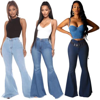 China QUICK DRY popular stretch jeans denim culottes pants slim waisted bell bottoms pants high waisted jeans for women for sale