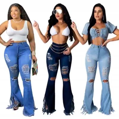 China Wholesale QUICK DRY High Waisted Elasticity Tassels Jeans Women Pants Female Trousers for sale