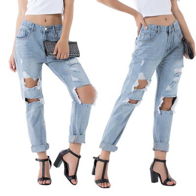 China OEM/ODM viable customization loose jeans plus size street ladies ripped cross-pants pants for sale