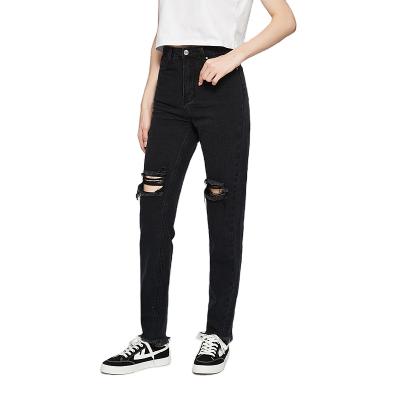 China New arrival OEM ladies denim QUICK DRY spring and autumn fashion blue M size ripped straight-leg pants casual jeans for sale