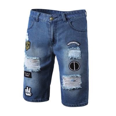 China Factory Wholesale Personality Trendy Men's Fashion Popular High Street QUICK DRY Ripped Patch Pants Stretch Denim Shorts Lattice Pants Male for sale