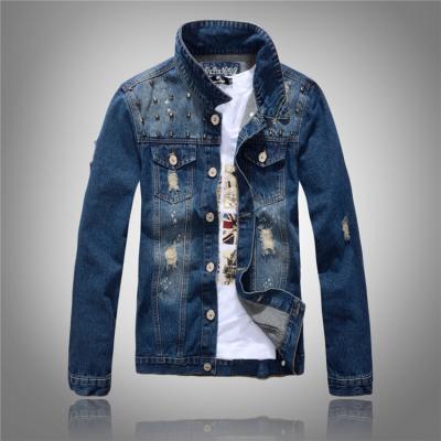 China QUICK DRY Customized Washed Slim Denim Jacket Washed Blue High Street Motorcycle Mens Jacket Denim Jacket Men for sale