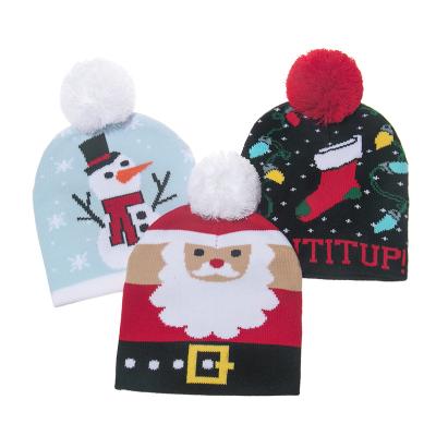 China 2020 Factory Wholesale Good Quality JOINT Santa Snowman Lovely Christmas Party Knit Beanie Hat For Kids for sale