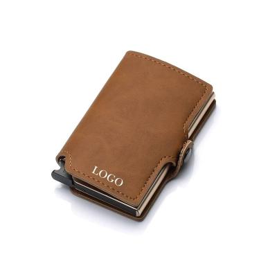 China High Quality Custom LOGO Men's RFID Metal Card Holder Aluminum Wallet Mini Wallet Credit Card Holder Men Anti-theft Leather Wallet for sale