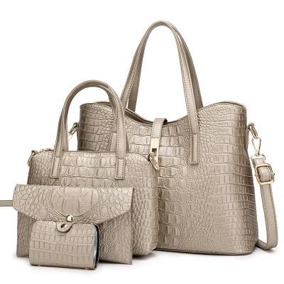 China Fashion Custom Wholesale Women Handbags Alligator Pattern PU Leather Purse Ladies Purse Shoulder Bag 4 Piece Suit for sale