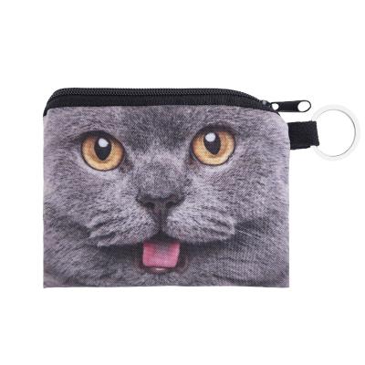 China Large Space Cat Wallet Digital Printed Bag Fashion Portable Gray Coin Bag For Women for sale