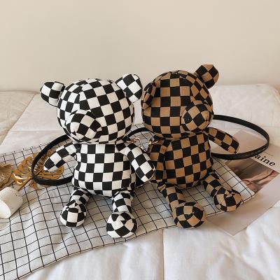 China 2022 Fashion Children's New Bag Bear Doll Shoulder Cartoon Baby Photo Bags Canvas Handbags Parent-child Grid Cross - Body Bags for sale