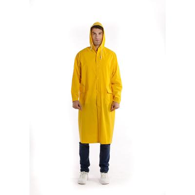 China 100% Yellow Long PVC Heavy Duty Raincoat Breathable/Durable Waterproof /Windproof Raincoat Manufacturer Heavy Duty Raincoat For Adults Men Polyester Raincoat for sale