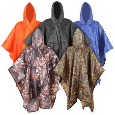 China 100% Breathable/Durable Wholesale Outdoor Hiking /Windproof Multifunction Adult PU Coated Poncho Raincoat Camouflage Cape Multifunctional PU Coated Camouflage Rain Poncho for sale