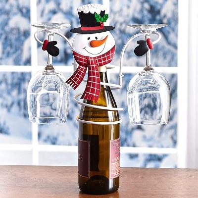 China Cheap Viable Desktop Wine Decoration In Kitchens Restaurants Bars Snowman Wine Bottle Two Glass Holder for sale