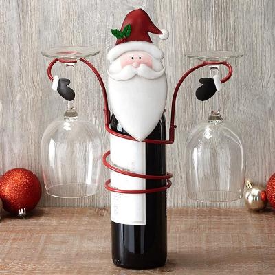 China Factory Sustainable Supply Christmas Holiday Classic Snowman Santa Claus Wine Bottle and Glass Holder for sale