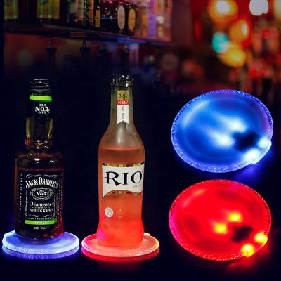 China Eco-friendly Coffee Wedding Gift Car LED Coaster Water Light Drinks Coaster Acrylic Best Selling Promotional Glass for sale