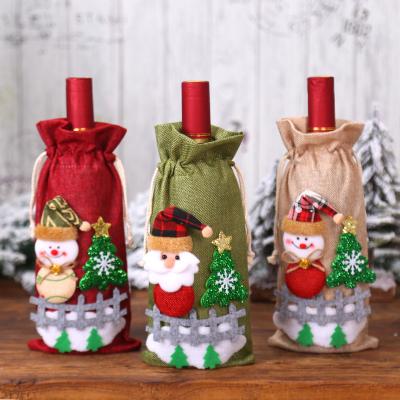 China Cute Champagne Wine Bottle Table Setting Christmas Bag Christmas Decorations Canvas Wine Bottle Cover Doll Supplies for sale