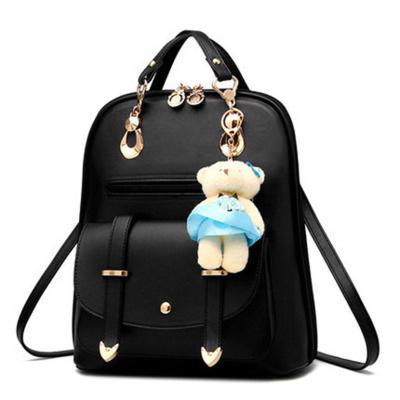 China 2022 Anti-theft Girls Backpacks College Leather Female Wind PU Bag Hanging Bear Popular Backpack for sale