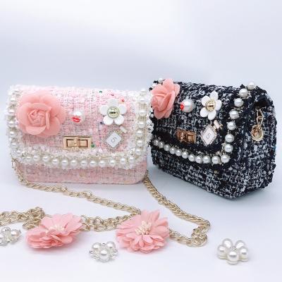 China New Fashion Pearl Flower Mini Crossbody Chain Shoulder Kids Sweet Square Handbags For Girls Purses Handbags for sale