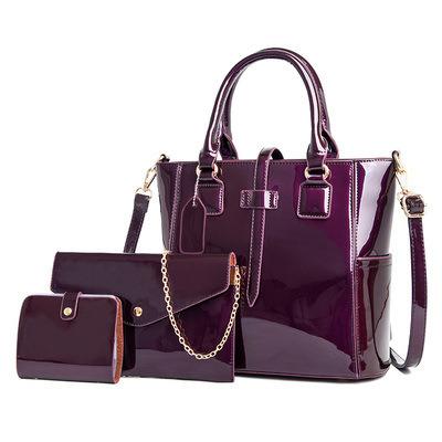 China Famous 3 Piece Large Designer Fashion Shiny Tote Leather Woman Handbag Set Luxury Shoulder for sale