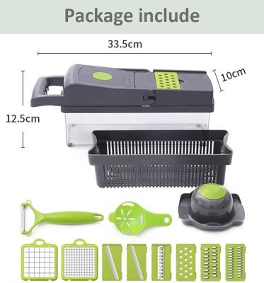 China Viable 14 in 1 Multifunctional Kitchen Hand Manual Fruit Onion Cutter Cheese Grater Salad Vegetable Slicer Cleaver with Container for sale