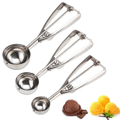 China 3 PCS Metal Kitchen Ware Utensils Ice Cream Scoop Trigger Cookie Scoop Viable Set for sale