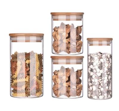 China Freshness Storage Canister Set Sugar Coffee Cookie Jar Candy Glass Snack Storage Jars Kitchen Canisters With Airtight Bamboo Lid for sale