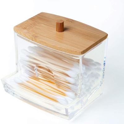 China Bamboo Freshness Preservation Lid Cosmetics Storage Box Square, Cotton Swab Pads Holder for sale