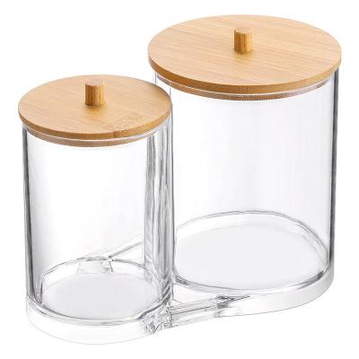 China Fusion Bamboo Cosmetics Storage Box Double Freshness Preservation Lid, Clear Acrylic Cotton Swab Holder Cotton Swab Container With Lids for sale