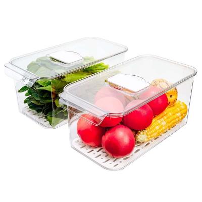 China Freshness Keeping Fridge Organizer Bin with Lid, Saver Fridge Organizer Bins with Lids and Removable Drain Tray Food Storage Container for sale