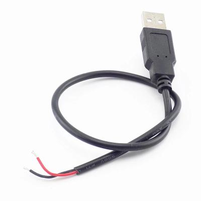 China Electronic OEM USB 2.0 One Male To Open Stripped Solder Tinned Braid Bare Power End 2 Wire Charging Cable for sale