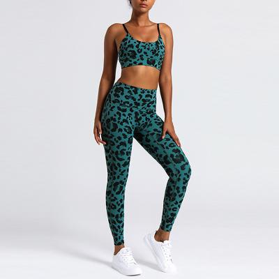 China Custom Logo Women Leopard Sports Fitness Breathable Set Digital Printing Workout Gym Activewear Yoga Set for sale