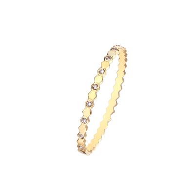 China Nickel-Free Lead-Free hot selling Titanium stainless steel gold plated geometry hexagon honeycomb zircon cuff bangle bracelet for women ladies for sale