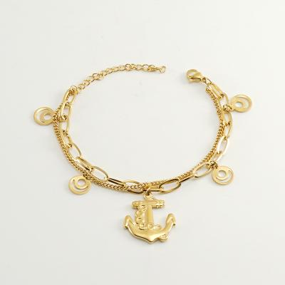 China Environmental Friendly Wholesale factory Gold silver plated stainless steel exquisite lucky rose anchor flower chain link bracelet for women ladies for sale