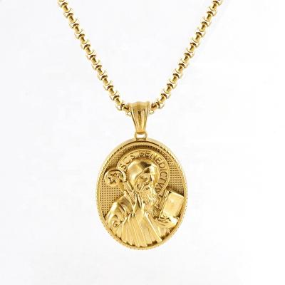 China Environmental Friendly Stainless steel retro Christian religion holy figures Saint Peter Preaching Christ oval pendant bead chain necklace men women for sale