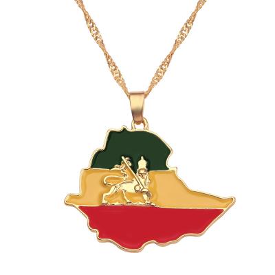 China Nickel-Free Lead-Free Trendy titanium alloy Africa Ethiopia map pendant travelling gift charms chain necklace jewelry for patriotic men and women for sale