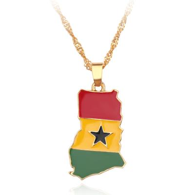 China Nickel-Free Lead-Free Trendy titanium alloy Africa Ghana map pendant travelling gift charms chain necklace jewelry for patriotic men and women for sale