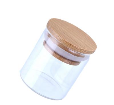 China See Through Square 30ml 50ml 80ml 100ml Round Glass Food Bottle With Bamboo Wood Lid Custom Logo For Dry Herb for sale